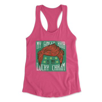 My Ginger Hair Is My Lucky Charm Womens Racerback Tank in Hot Pink color